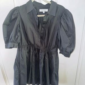 HUNTER BELL Black Satin Button-Up Dress
